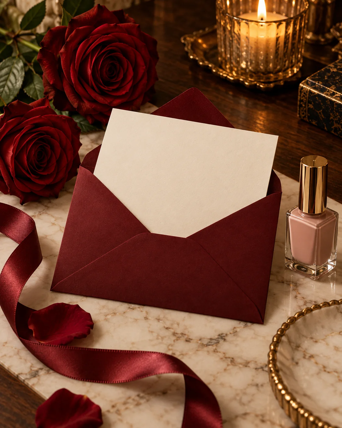 Carte-cadeau Saint-Valentin avec roses bordeaux
