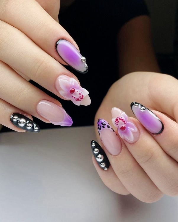 Nail art rose et mauve